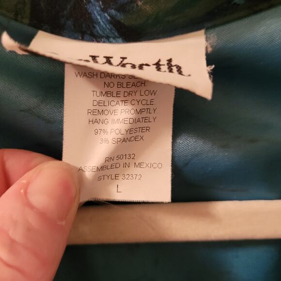 Vintage Womens Floral Collard Button Up Shirt Blue & Green Size L Whimsy Goth - Picture 9 of 9